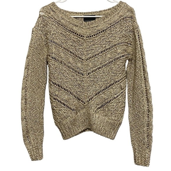 Cynthia Rowley Gold Metallic Pointelle Knit Long Sleeve Sweater Size Medium - Picture 1 of 7